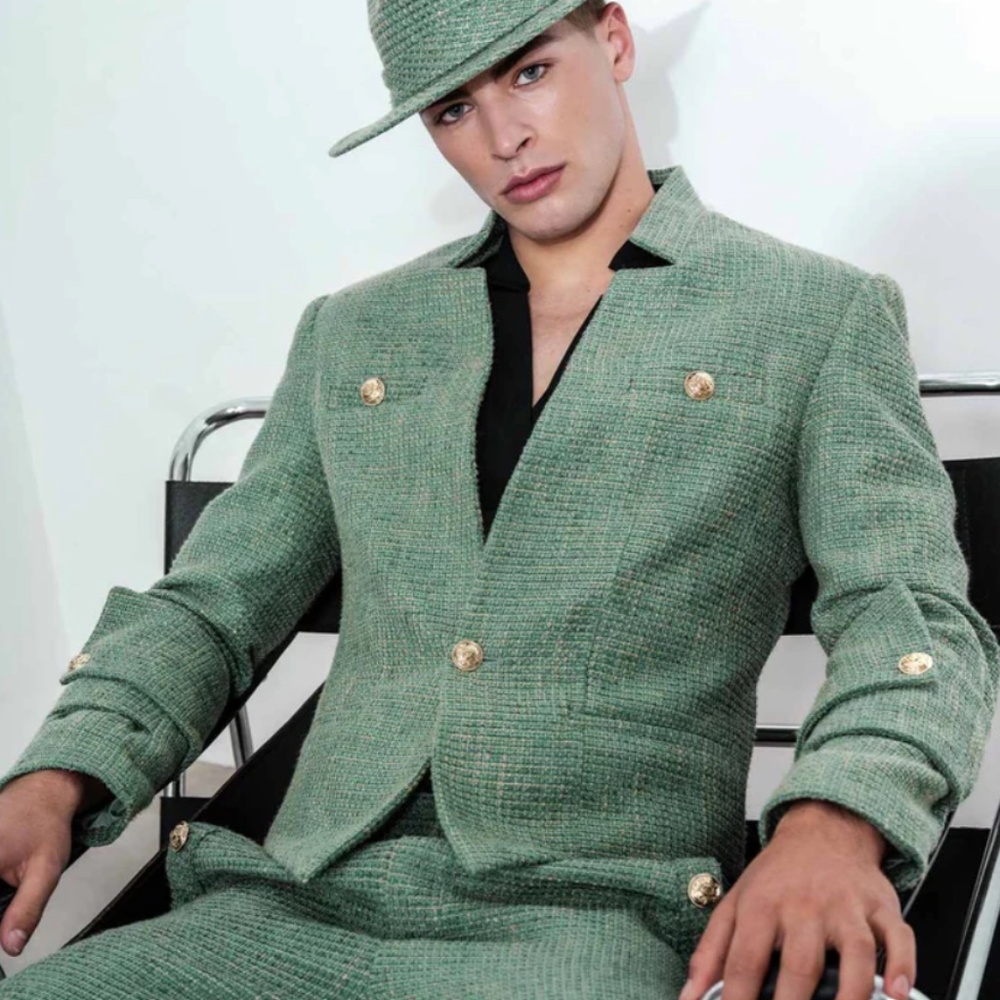 ORTTU Mint Green Textured Tweed Sport Coat - Picture 2 of 11